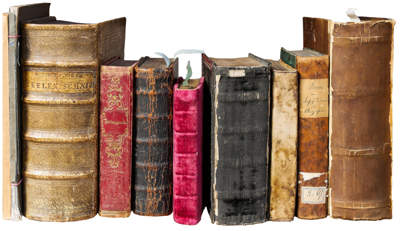 Several antique books containing thousands of pages.